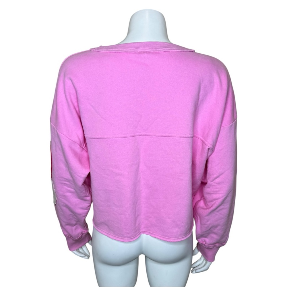 JoyLab Valentine’s Patchwork Hearts Sweatshirt S Cropped Pullover Crew Pink NWT - Picture 3 of 9